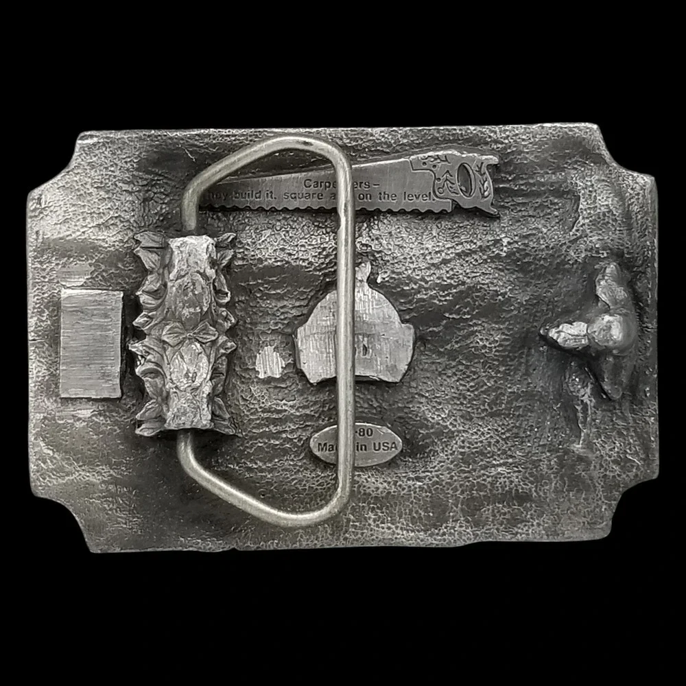Vintage Carpenters Belt Buckle F-80 Made in USA Pewter Novelty‎ Construction